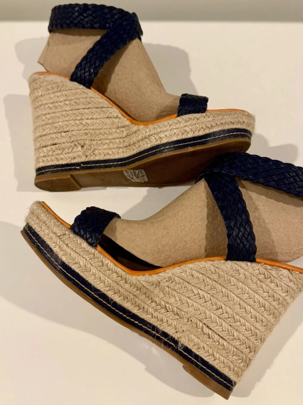 Steve Madden Navy Braided Leather Espadrille Wedge Sandals
